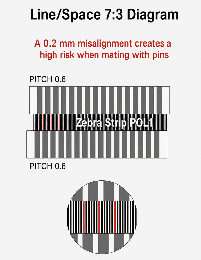 Silicone zebra connector strip structure